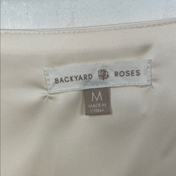 Backyard Rose Satin Romanic Elegant Cream Women M Midi Slit Front Classic Skirt - Picture 10 of 10